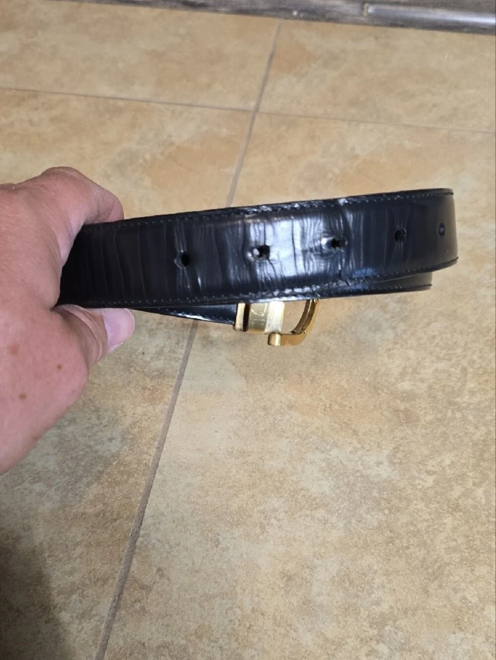 Salvatore Ferragamo Black And Brown Leather Belt with Gold Gancini Buckle
